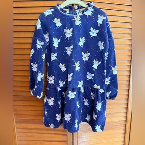 Mini Boden Navy Fairy-Print Long Sleeve Dress, Gold trim details